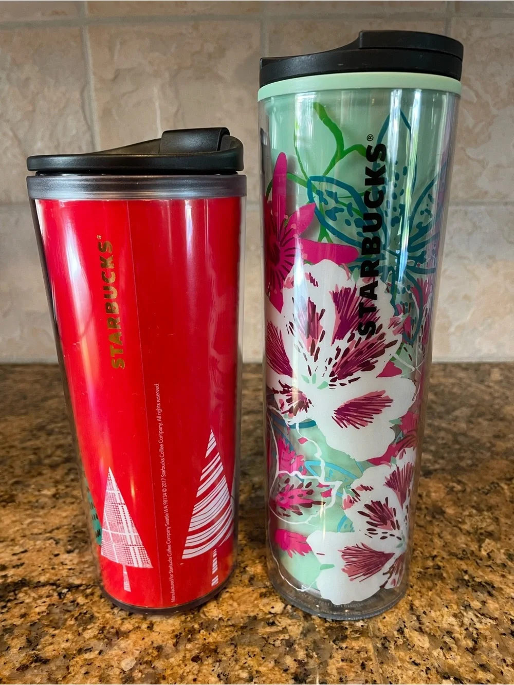 Starbucks Red Holiday Tumbler & Mint Floral Travel Cups